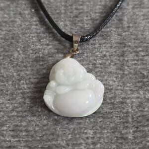 Natural White Jade Buddha Pendant Necklace Waxed Cord Spiritual Awakening Unisex
